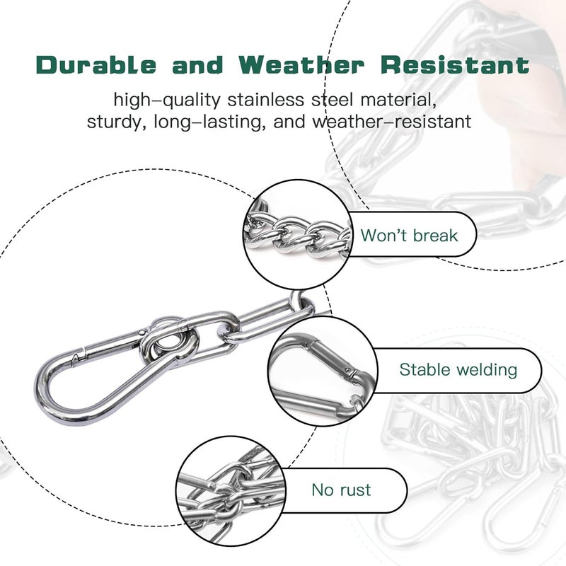 HAVANSIDY 2PCS Stainless Steel Gate Chain Lock - 24 Inch Chain Link with Double-Ended Carabiners for Outdoor Fence and Metal Gates - Secure Gate Latches and Locks for Cow, Horse, Dog, Pet Cages - Image 3
